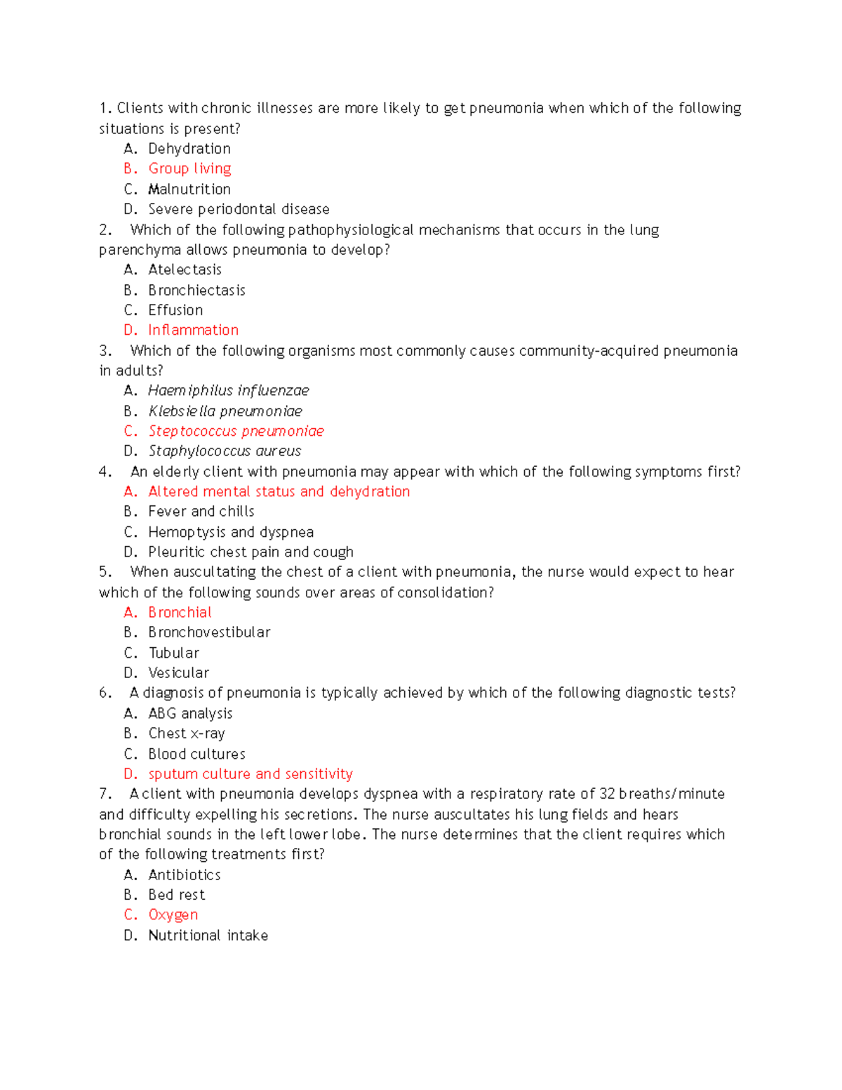 Pneumonia and TB Test Questions (NUR 101) - Studocu