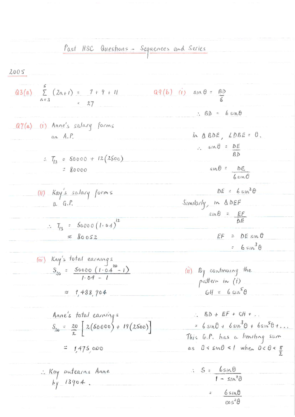 Past HSC Questions - Sequences and Series Solutions (2005-2018) - Studocu