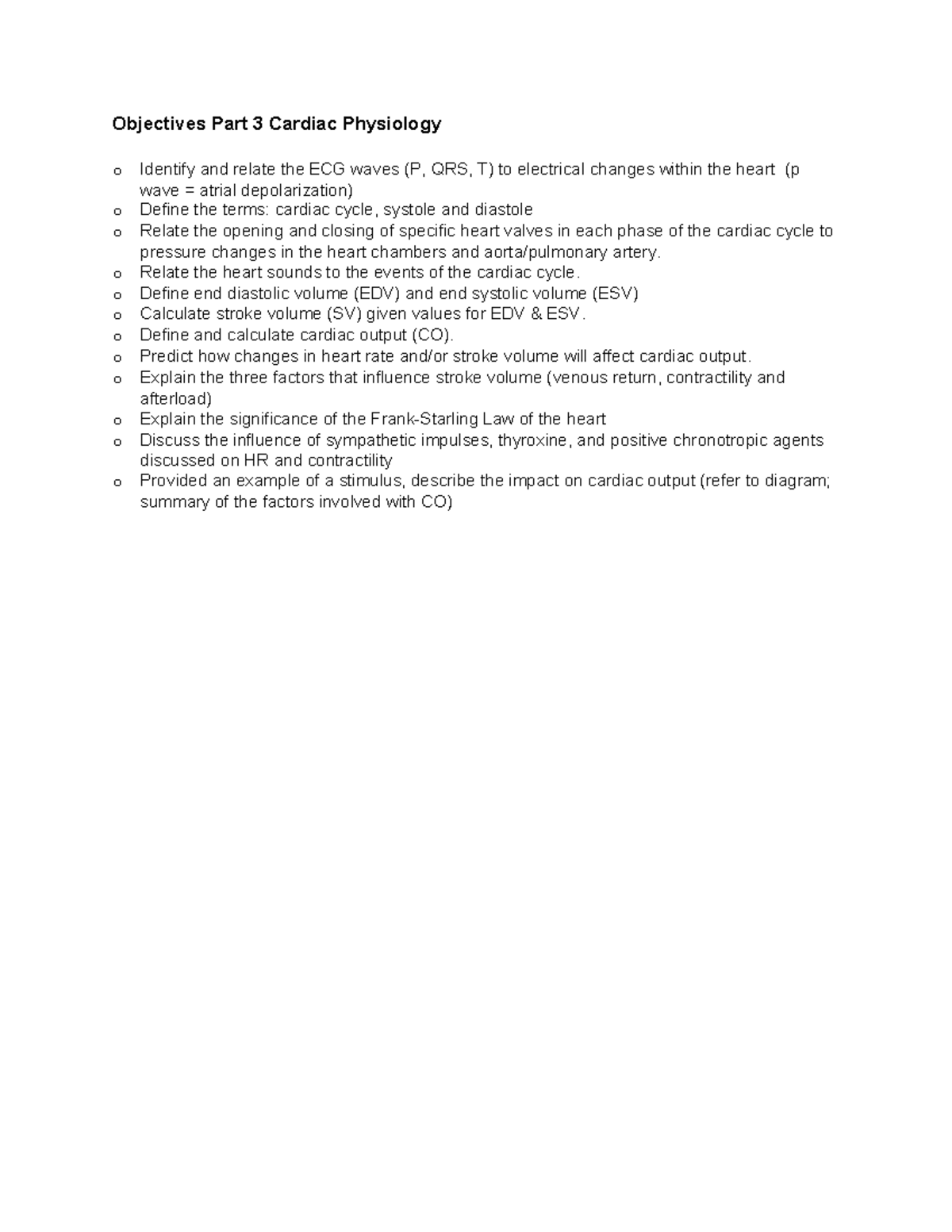 Objectives of Cardiac Physiology (Part 3): ECG & Heart Function - Studocu