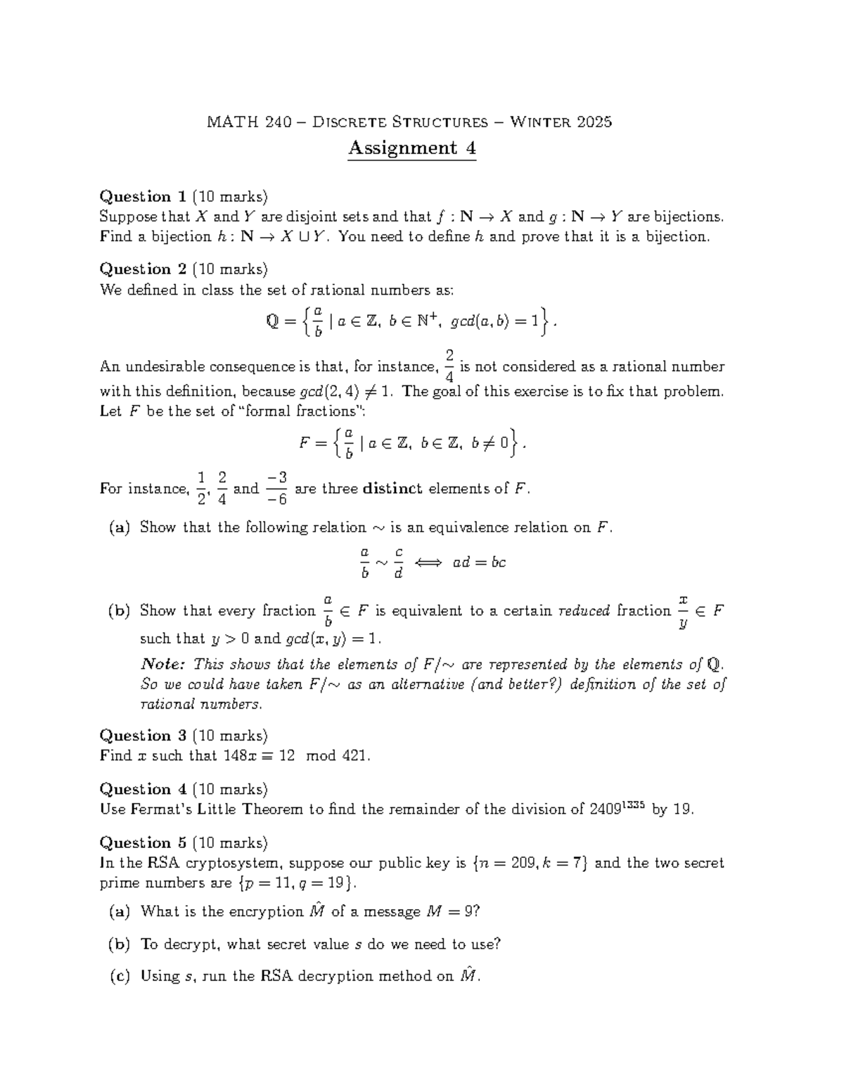 MATH 240 - Winter 2025: Assignment 4 - Discrete Structures Tasks - Studocu