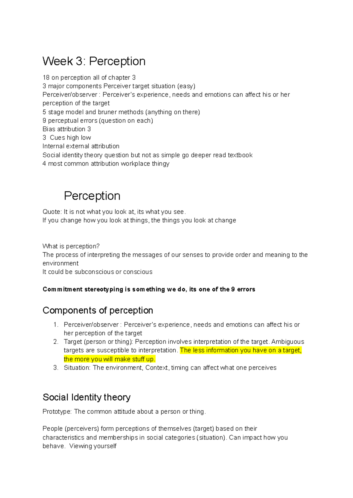 OB Midterm Review: Week 3 - Key Concepts in Perception - Studocu