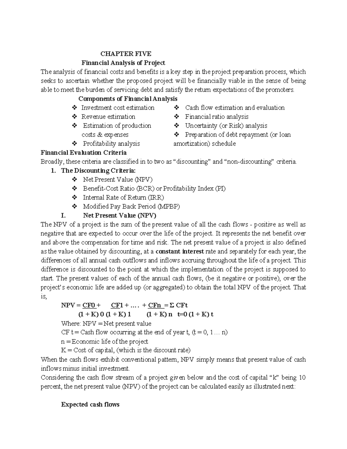 Chapter five - including examples - CHAPTER FIVE Financial Analysis of ...