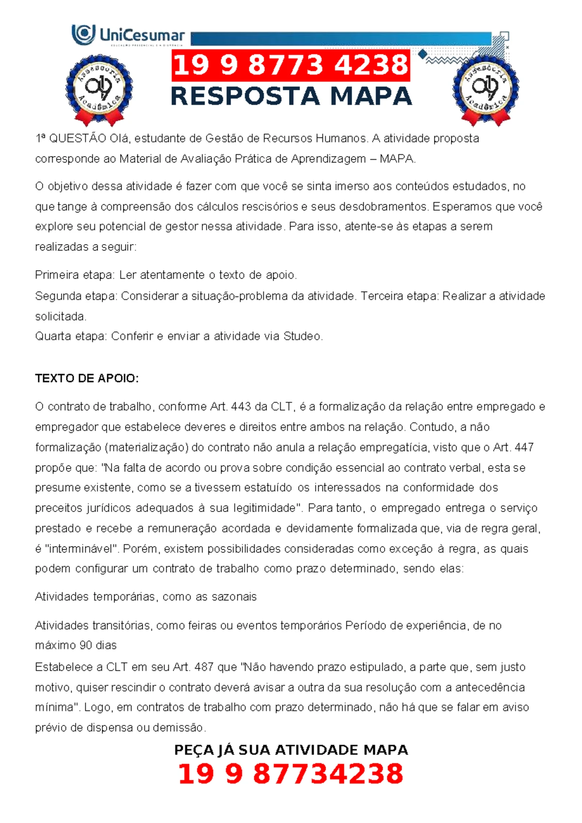 19 9 8773 4238 RESPOSTA MAPA: Diagnóstico Ambiental e Propostas de ...