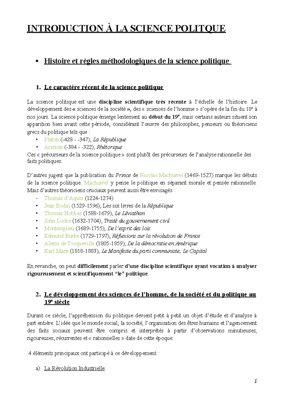 Introduction à la Science Politique (Cours: P.101) - Méthodes et ...