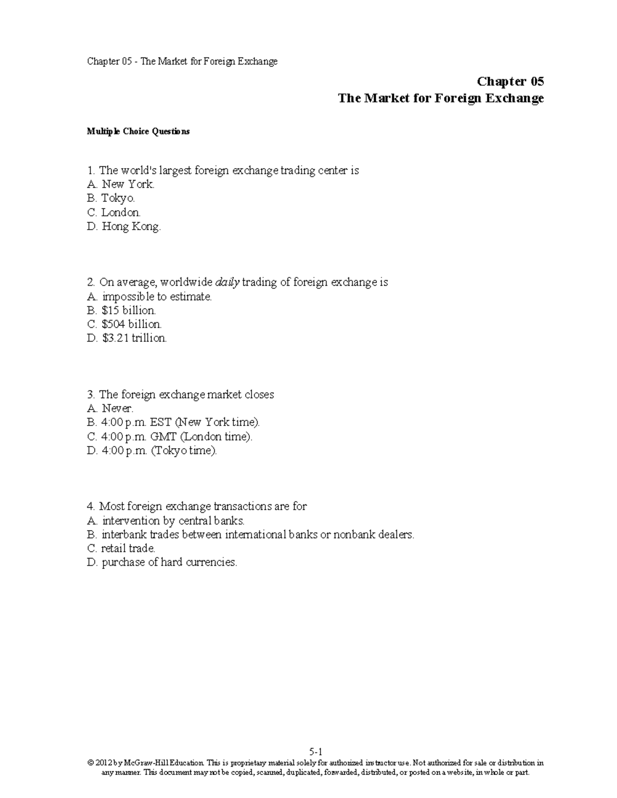 Chap-5 - Foreign Exchange Market MCQs and Concepts - Studocu