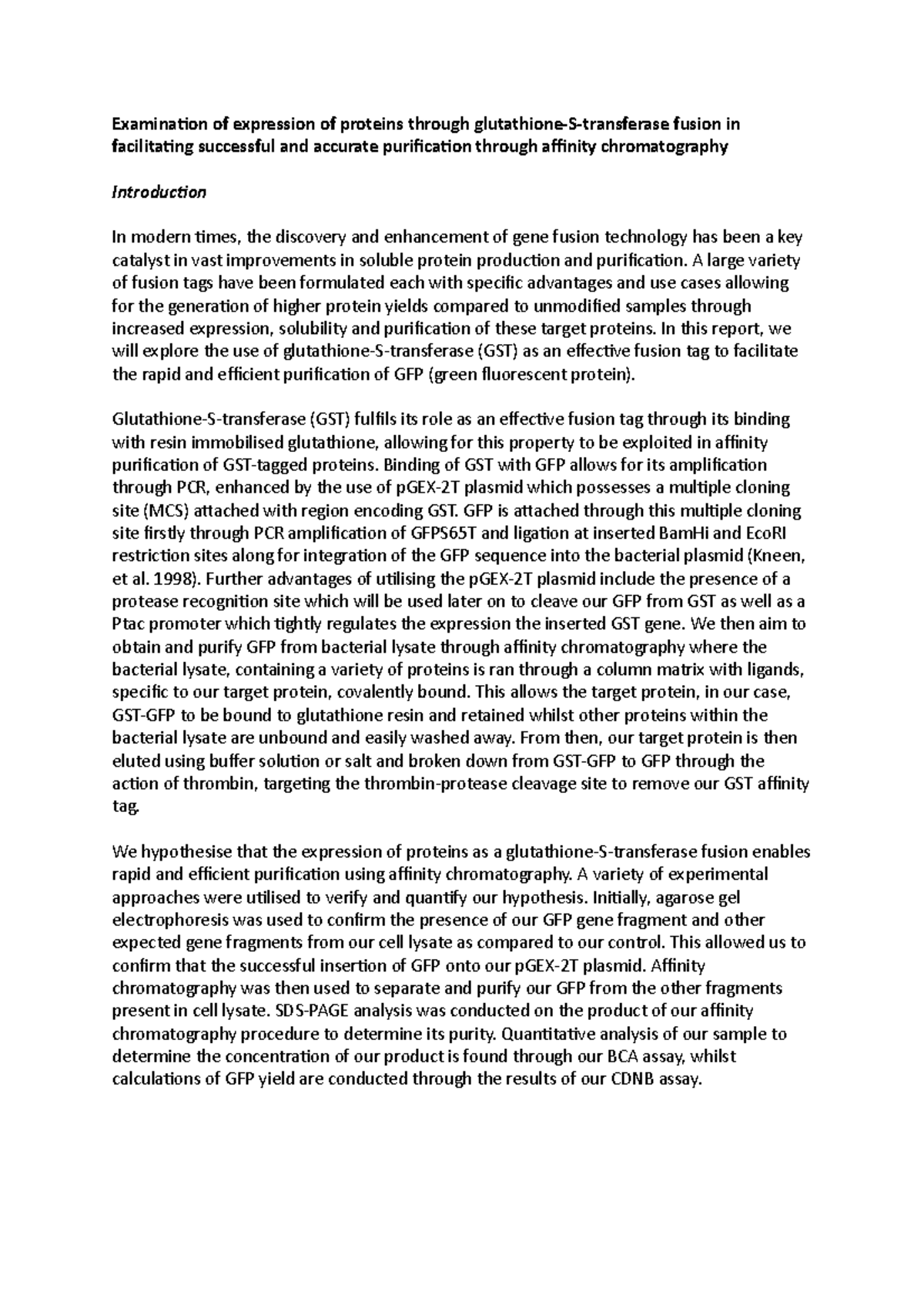 glutathione s transferase affinity chromatography GST Fusion Proteins: Efficient Purification of GFP via Affinity  Chromatography