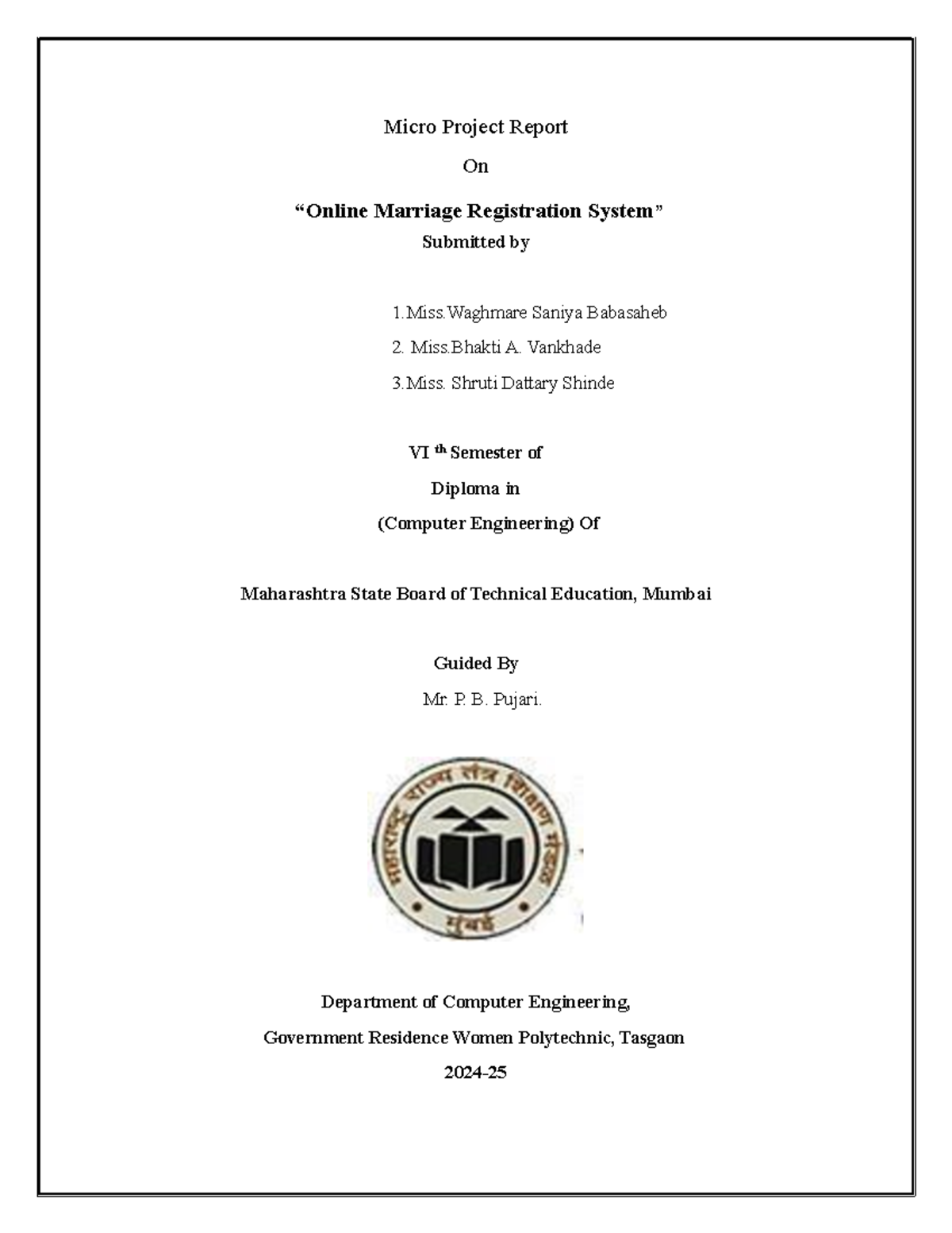 Micro Project Report: Online Marriage Registration System (22619) - Studocu