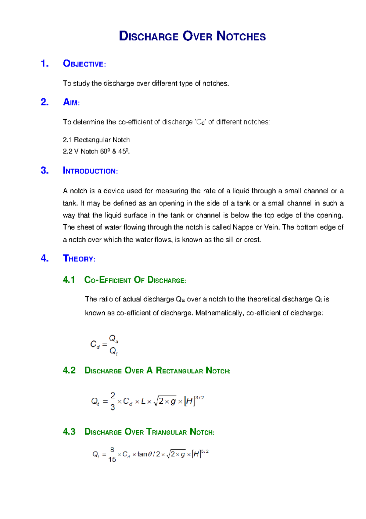 Study of Discharge Over Rectangular and V Notches (Lab Exp) - Studocu
