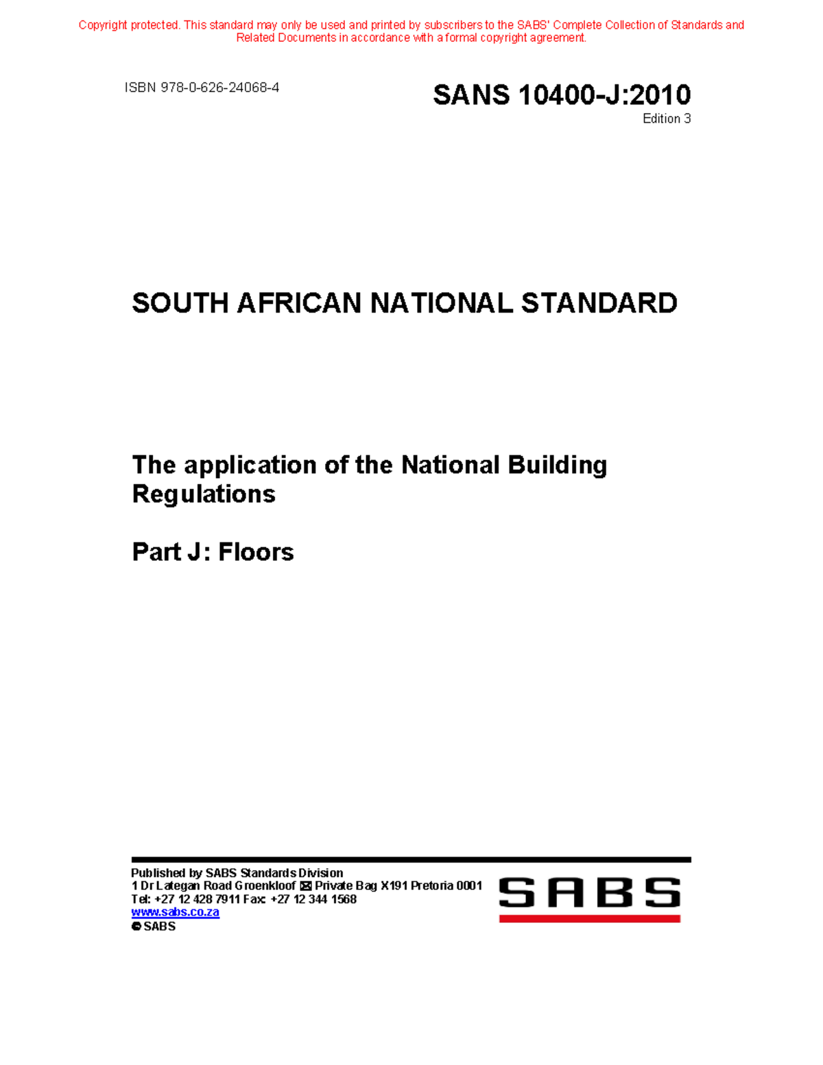 SANS 10400-J: National Building Regulations - Part J Floors, Edition 3 ...