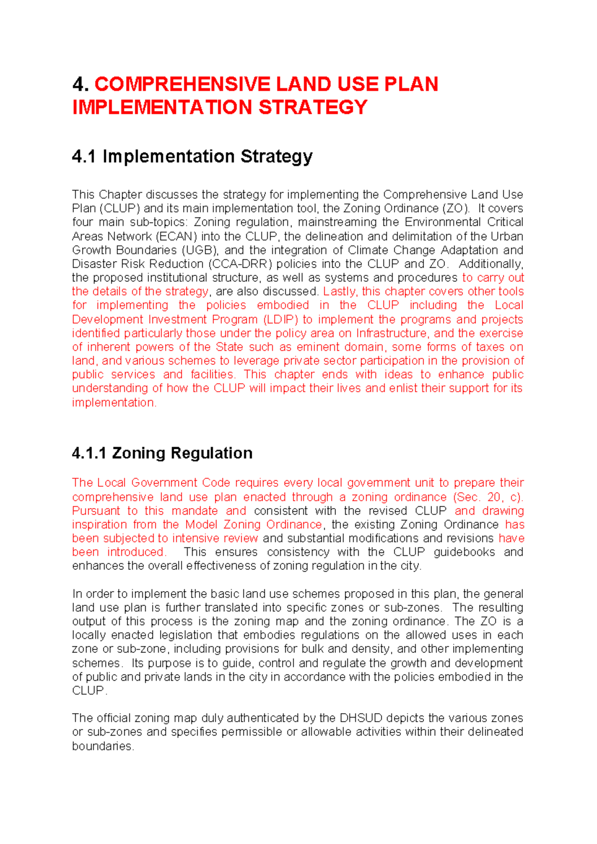 Implementation Strategy for Comprehensive Land Use Plan (CLUP ...