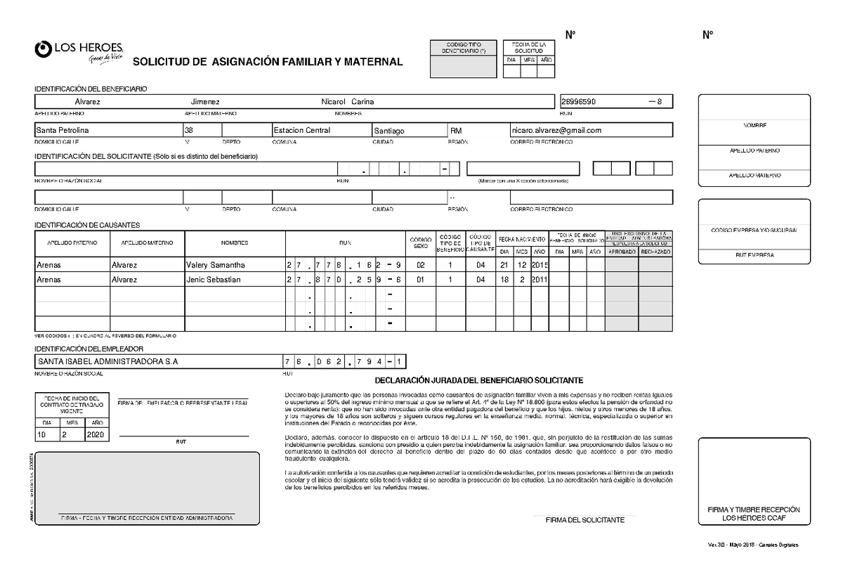 Solicitud de Asignación Familiar N689 - Documentación Requerida Ver. 3. ...