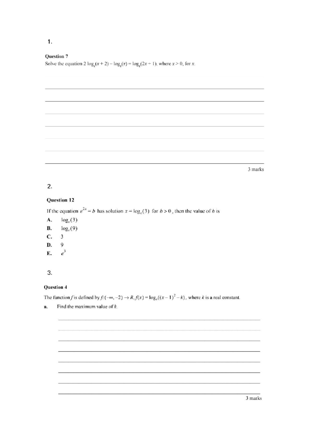 Logs and Exponentials Exam Questions - Math 101 - Studocu