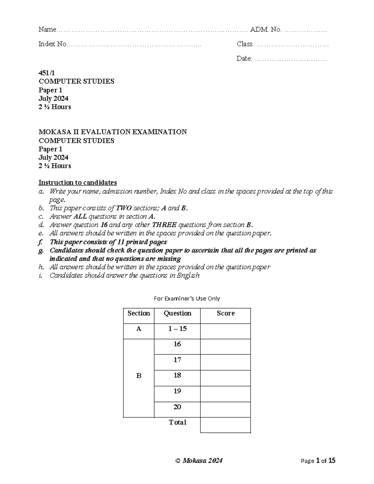 Comp P1 - Computer paper 1 - - Studocu