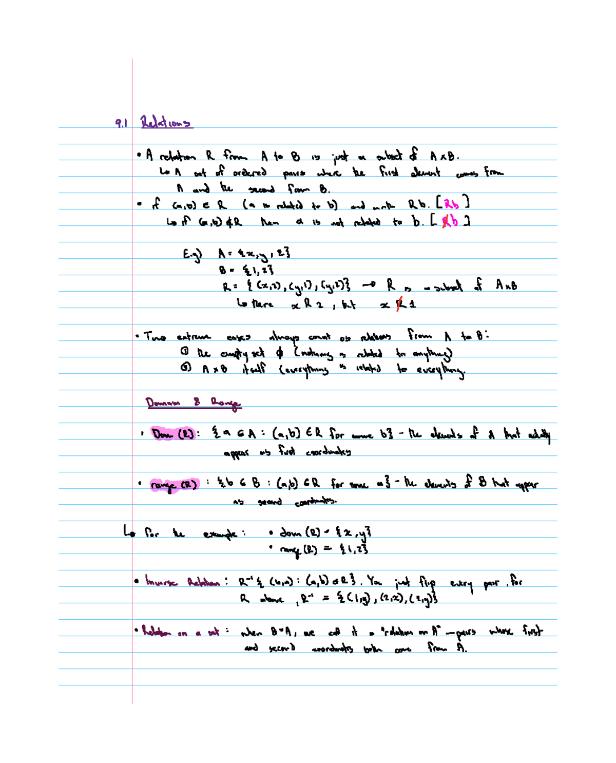 9.1-9.5 Relations and Equivalence Relations - Notes - Studocu
