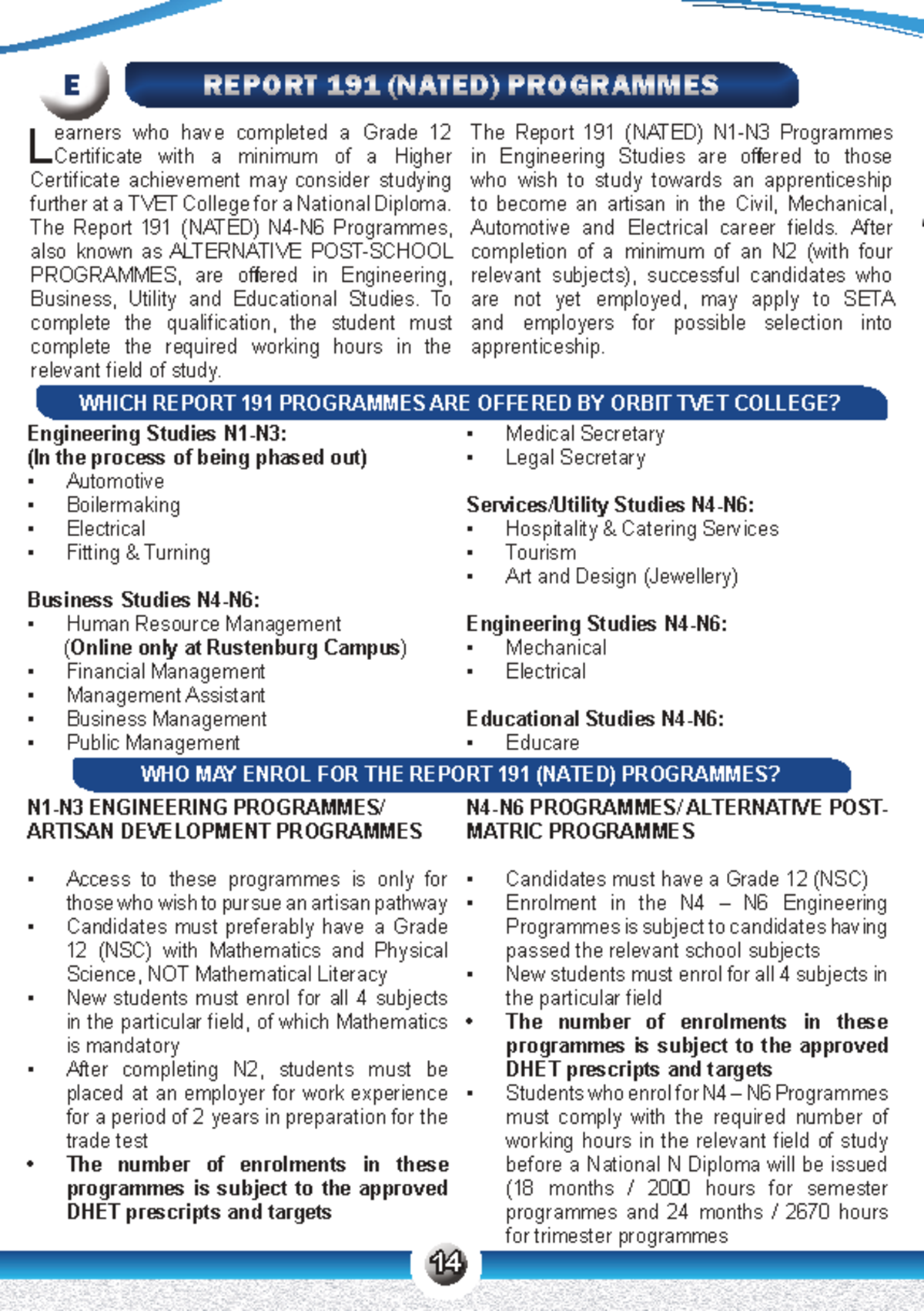 Report 191 - NATED Programmes in Public Management & Engineering - Studocu