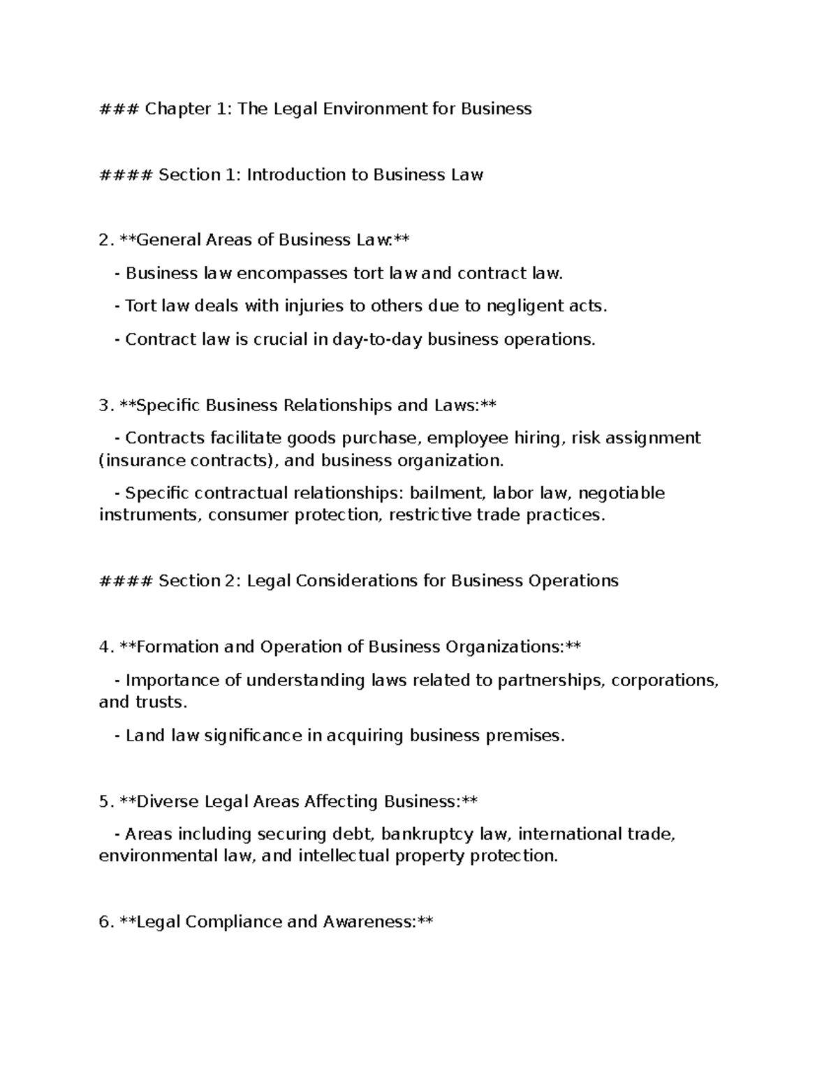 BUS 101: Chapter 1 Summary Notes on Business Law and Legal Environment ...