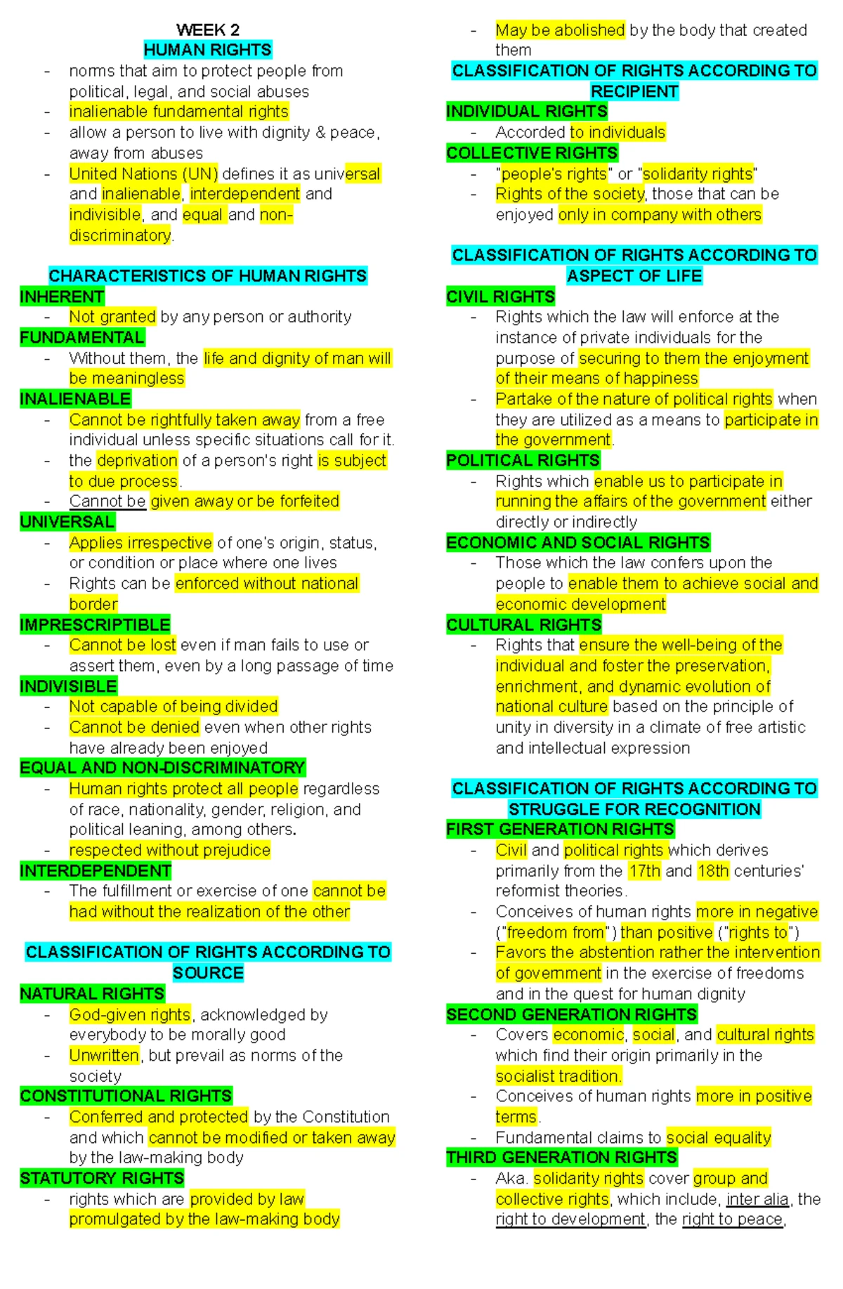 CLAW 212 Prelim Reviewer: Key Concepts in Human Rights and Their ...
