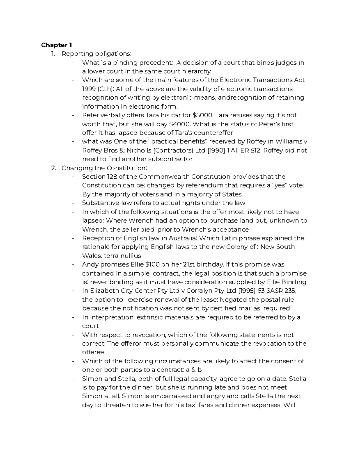 BL101 - Chapter 1 Study Notes on Contract Law Principles - Studocu