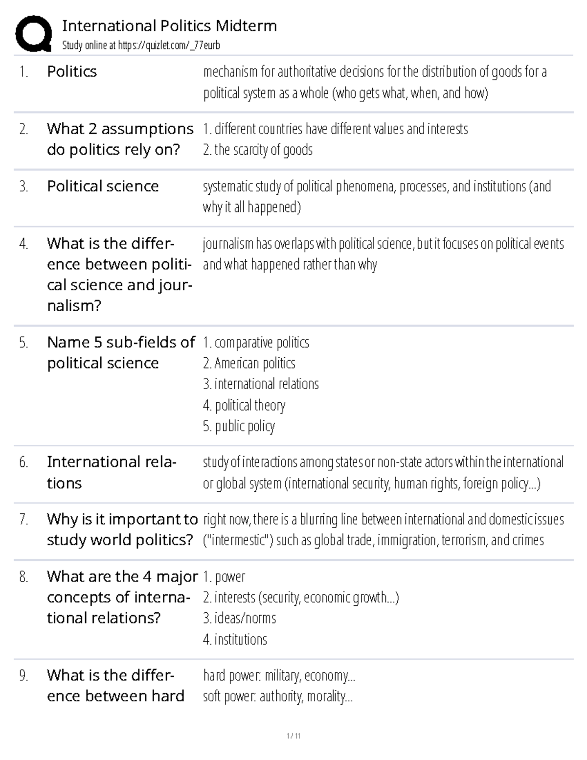 PL201 Midterm Study Notes: Key Concepts in Political Science - Studocu