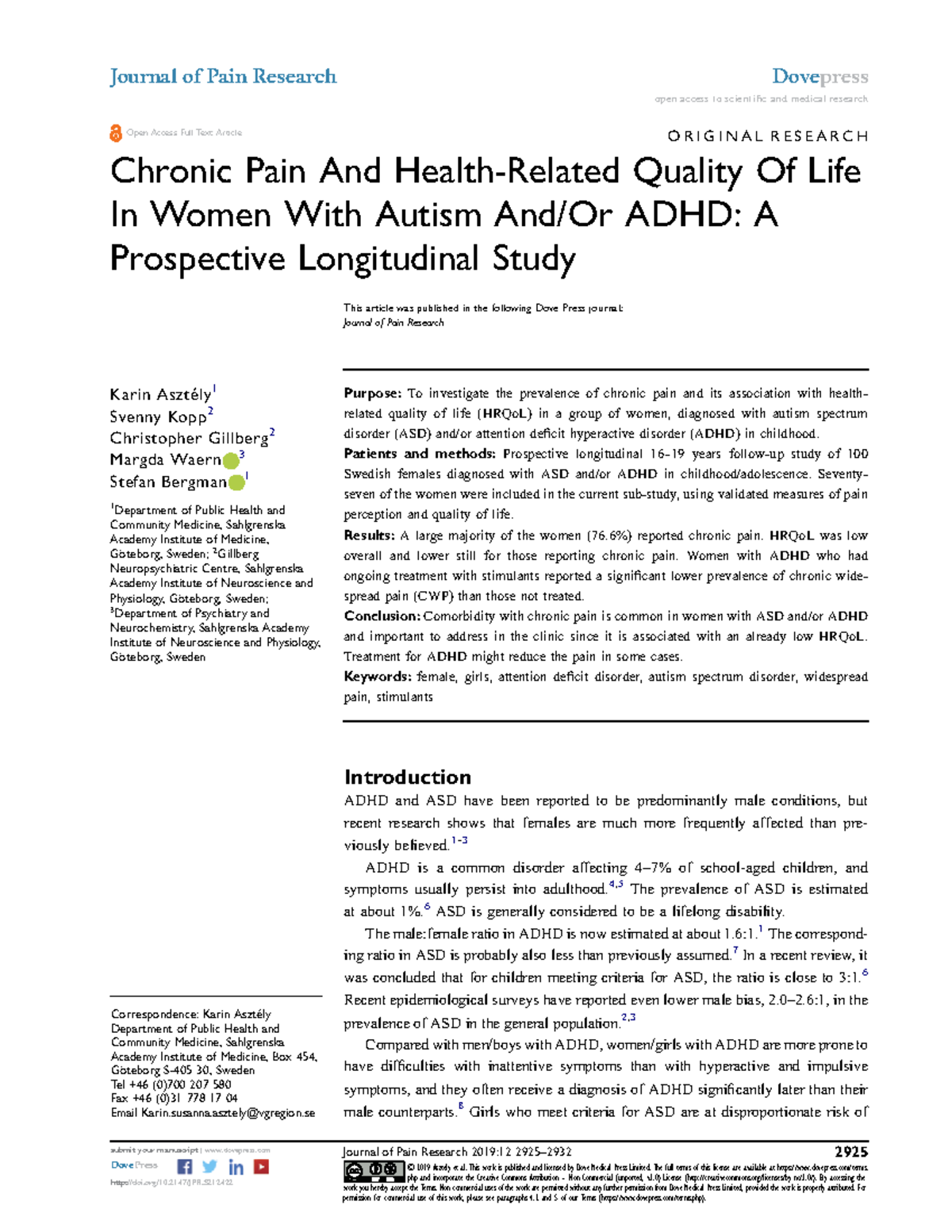Chronic Pain And Health-Related Quality Of Life - ####### Patients and ...