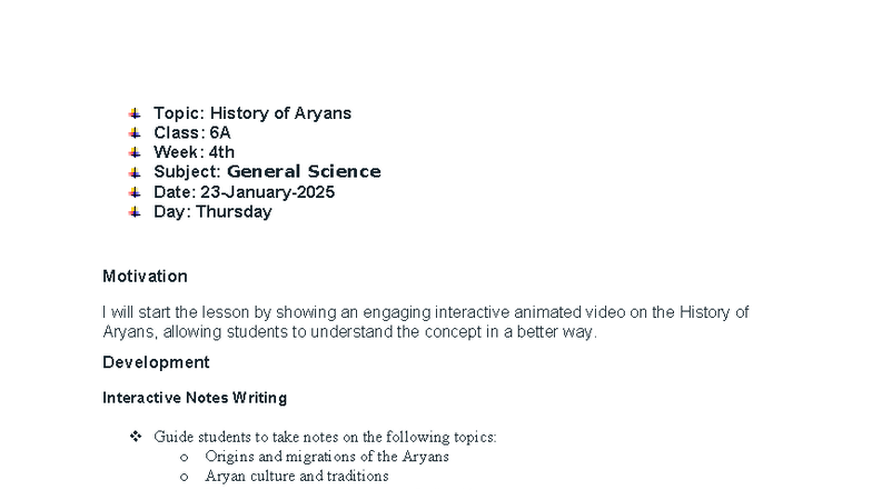 6A General Science Lecture: History of Aryans Overview - Studocu