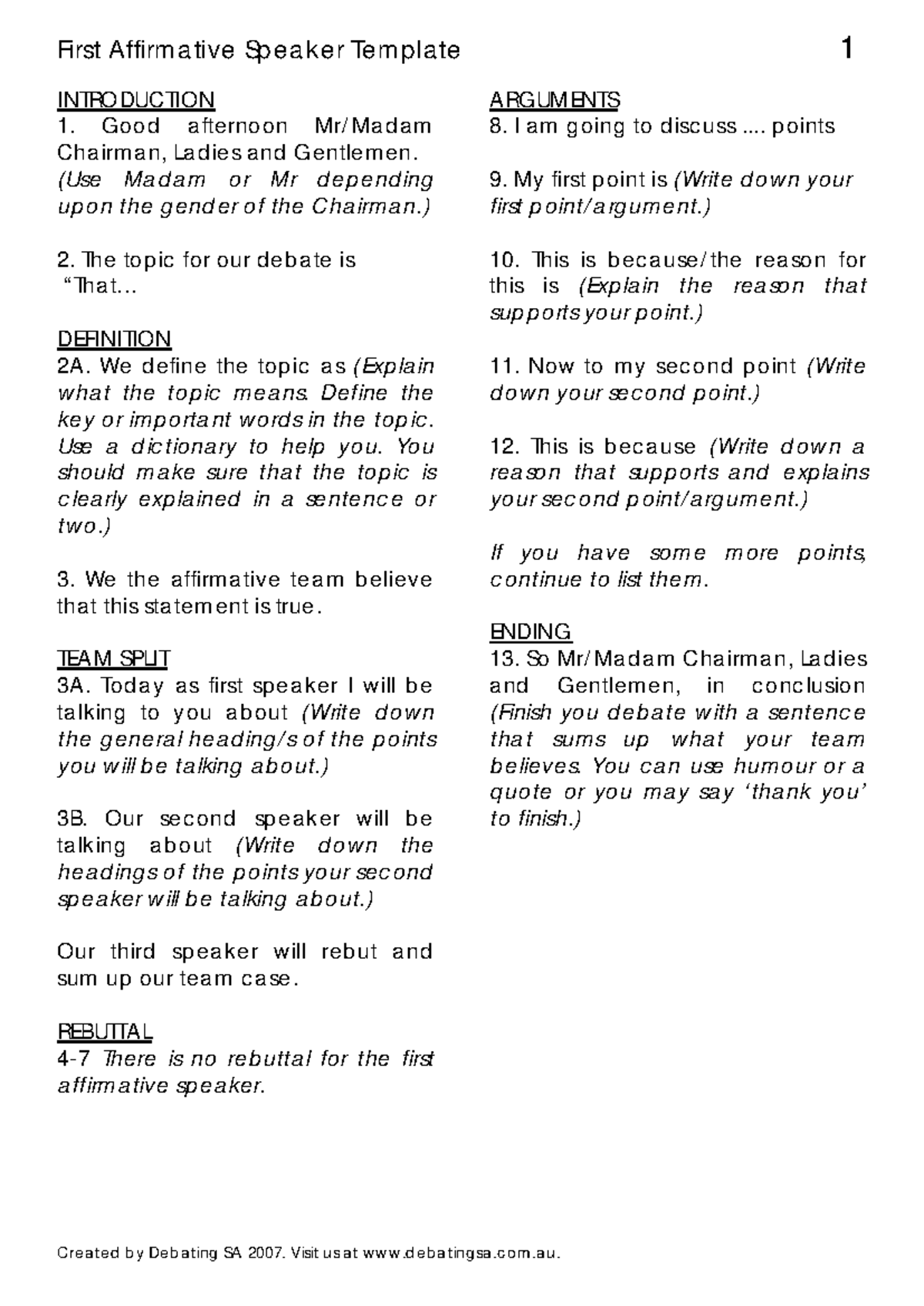 Debate Script Structure: Templates for Affirmative & Negative Speakers ...