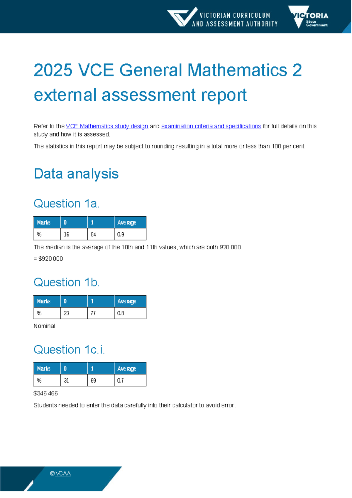 2025 VCE General Mathematics 2 External Assessment Report - Studocu