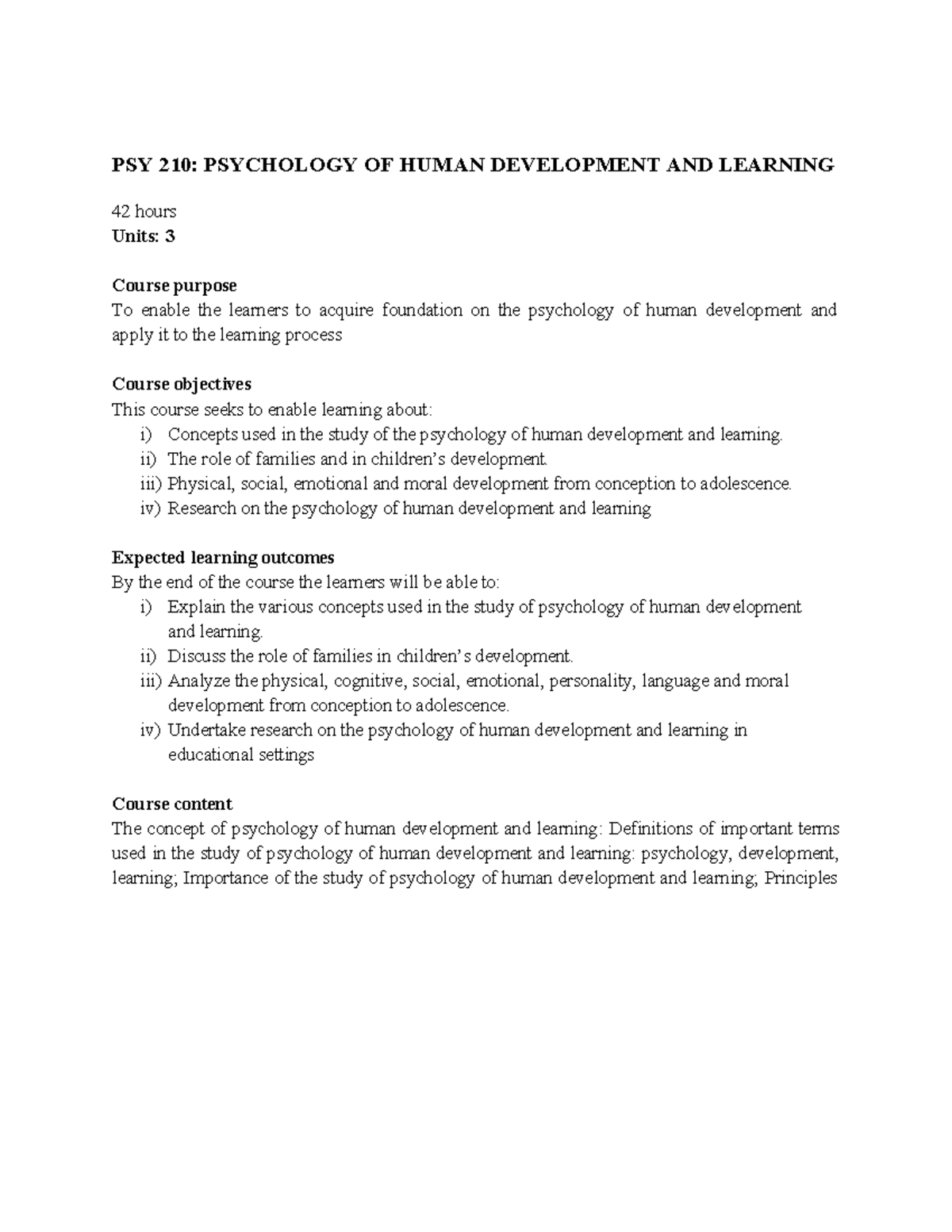 PSY 210: Psychology of Human Development and Learning Course Overview ...