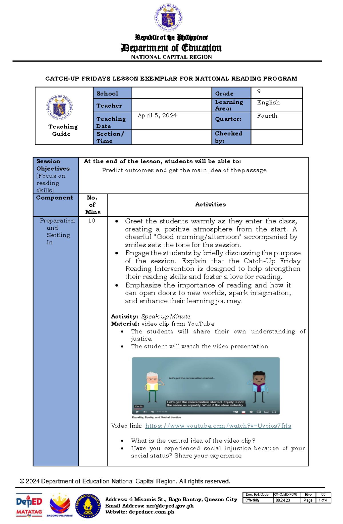 V3 NRP ENG G09 CATCH-UP FRIDAY LECTURE NOTES - APRIL 5, 2024 - Studocu