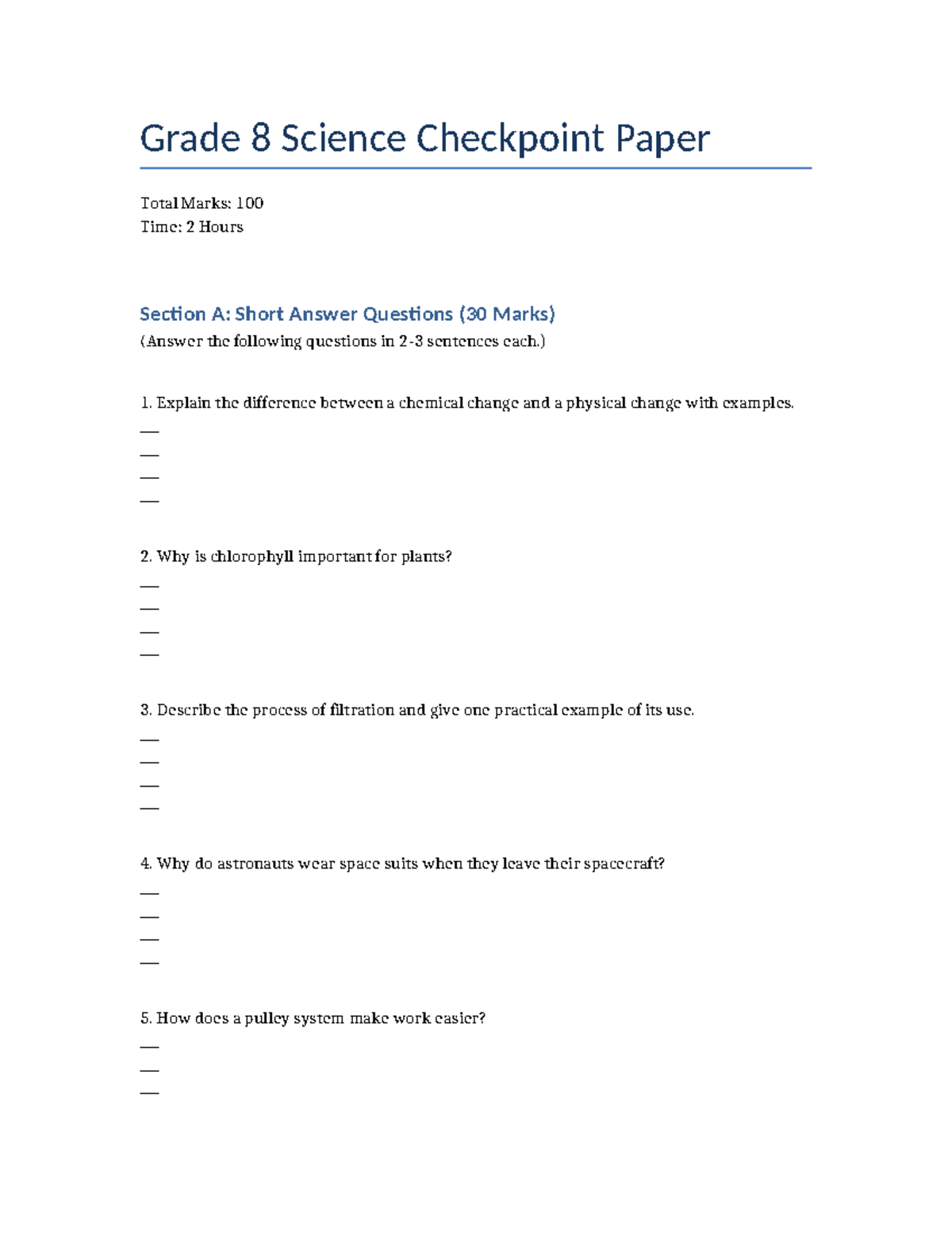 Grade 8 Science Checkpoint Paper - Comprehensive Review Guide - Studocu