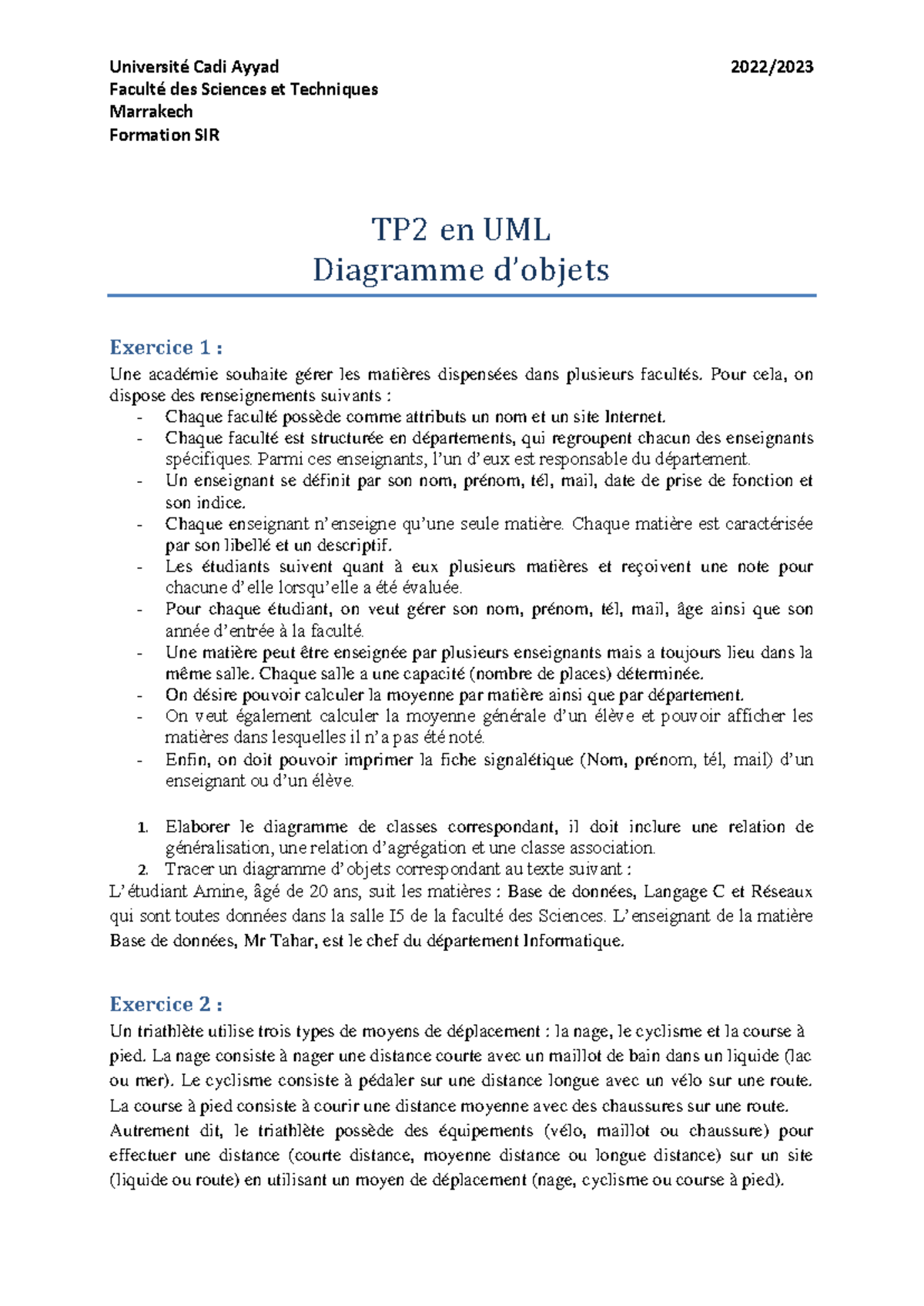 TP2 - UML: Diagrammes d'Objets et Exercices Pratiques - Studocu