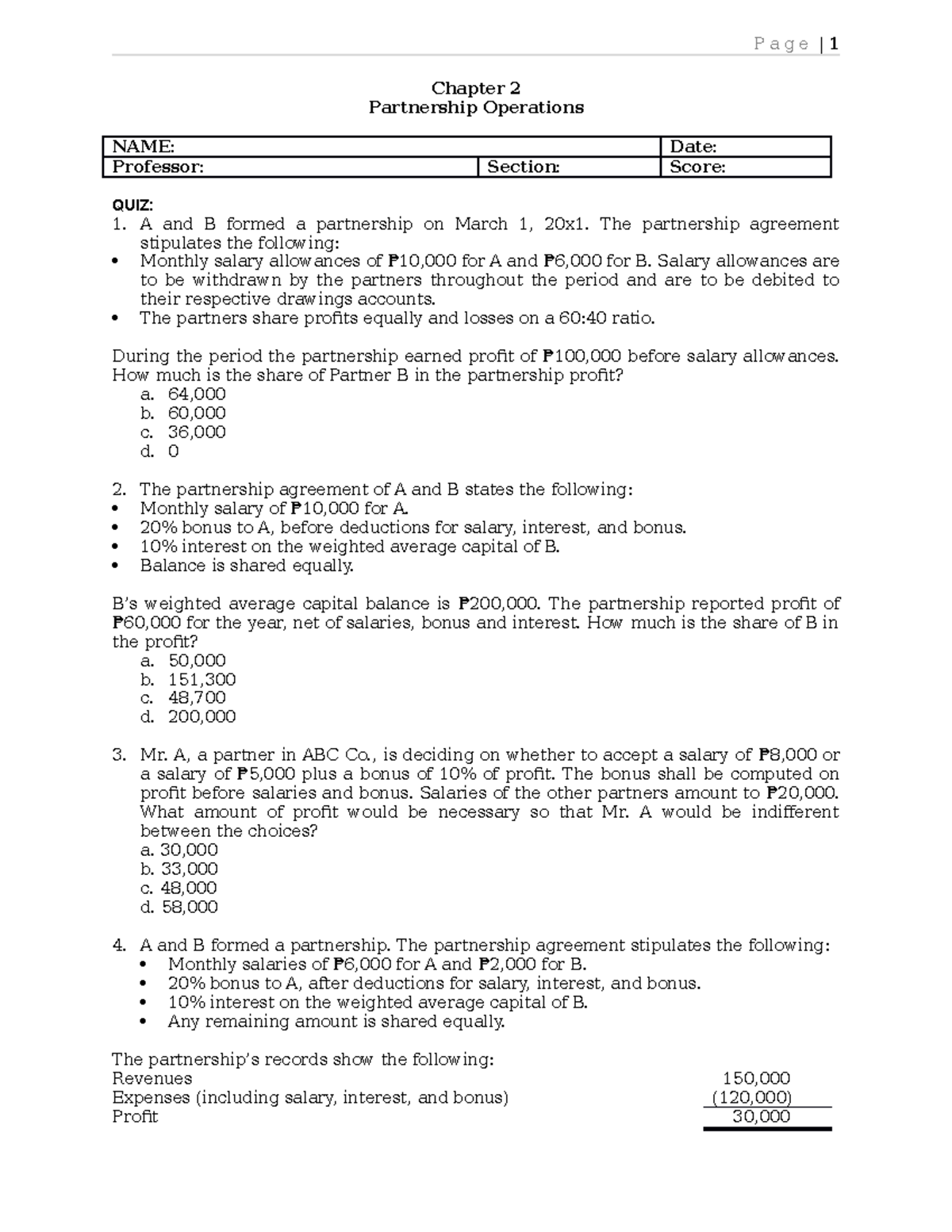 QUIZ: Chapter 2 - Partnership Operations 2021 Edition - Studocu