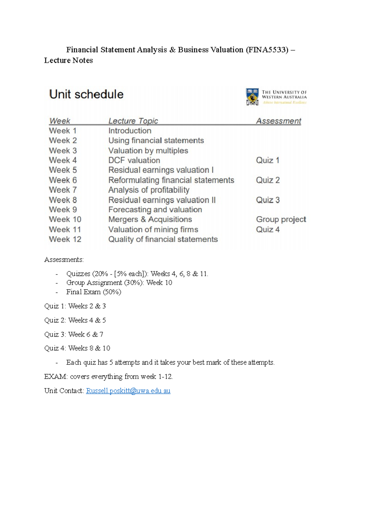 FINA5523 Lecture Notes: Financial Statement Analysis & Valuation ...