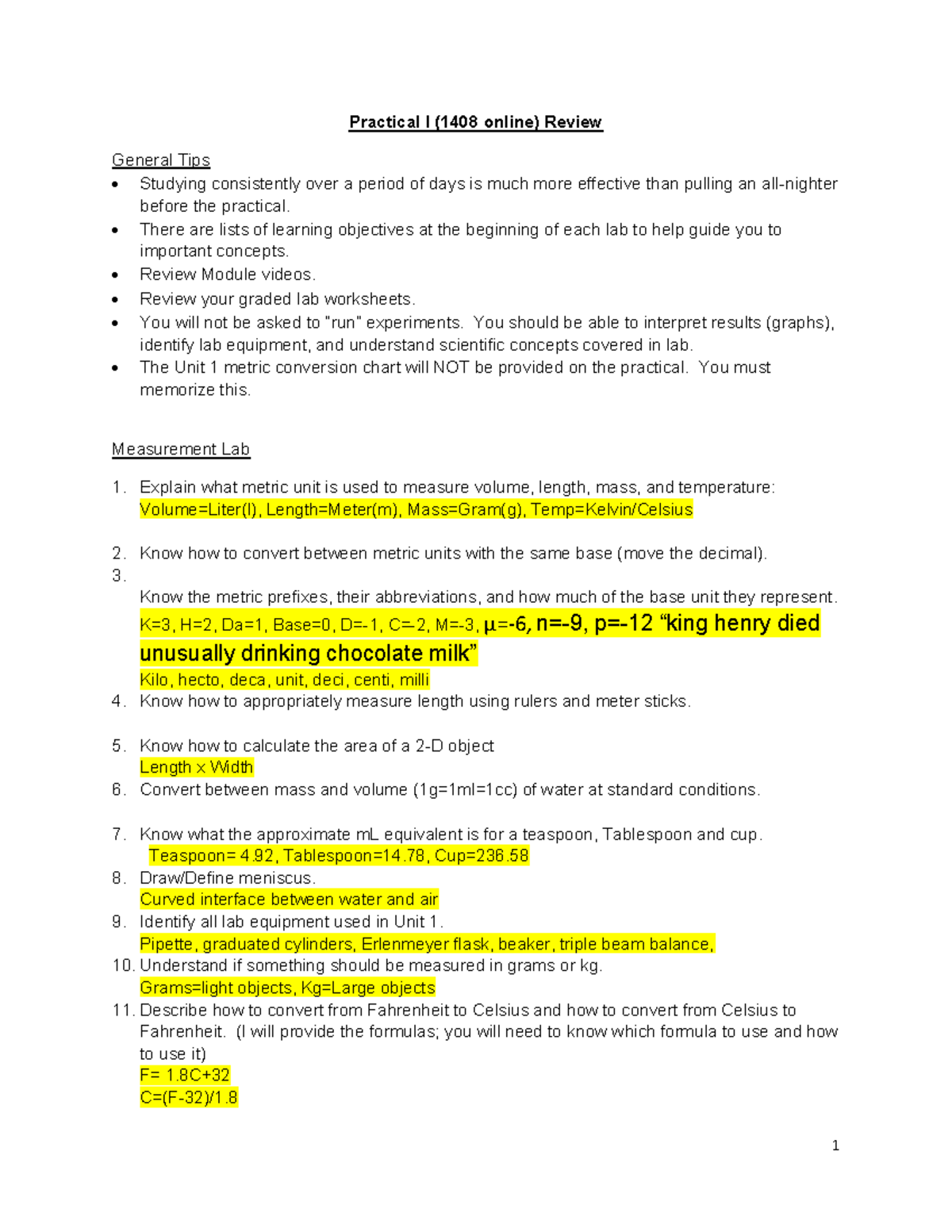 Biology 1408 Practical I Review: Key Concepts & Lab Techniques - Studocu