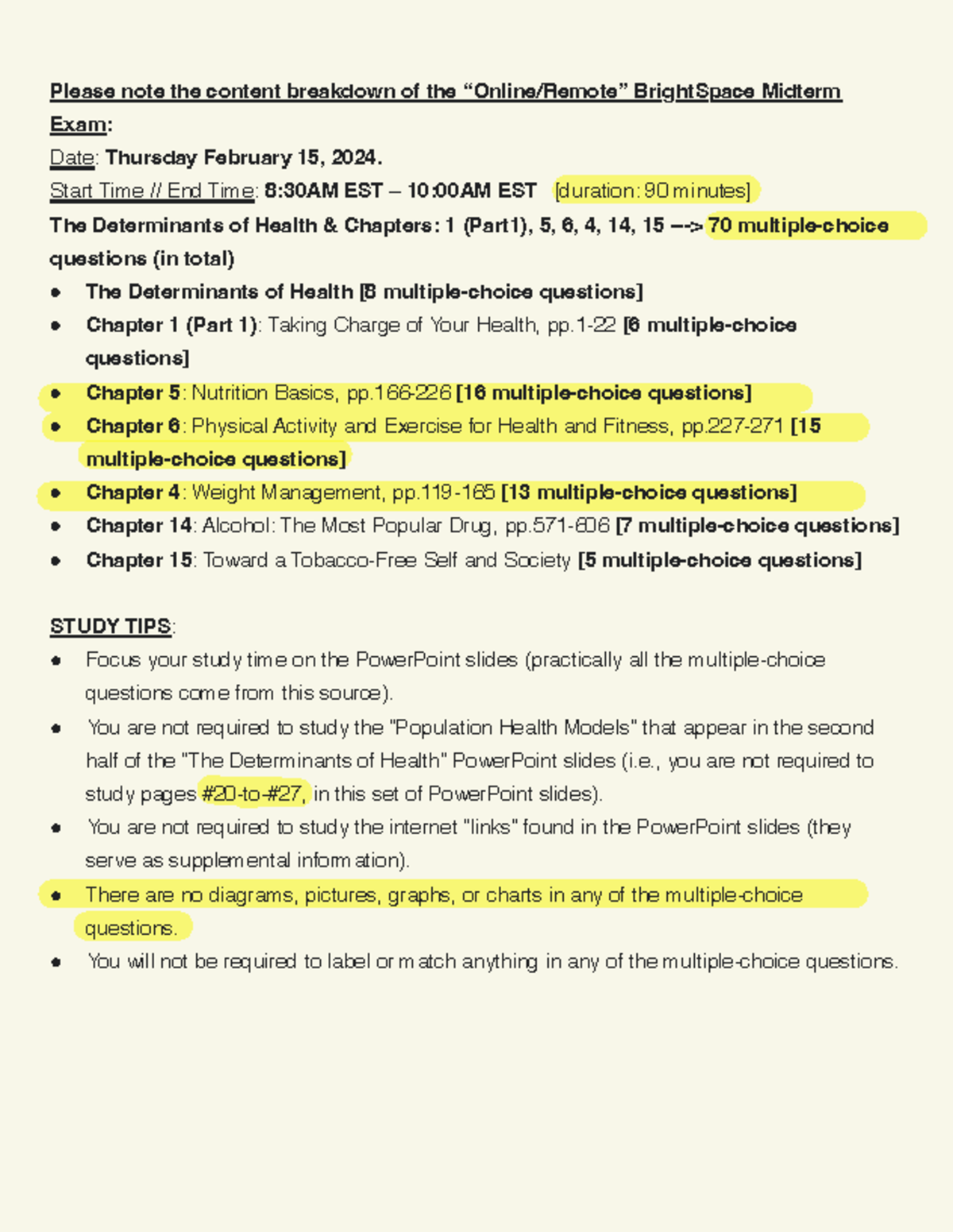 Breakdown of Midterm Exam: Determinants of Health (Course Code) - Studocu