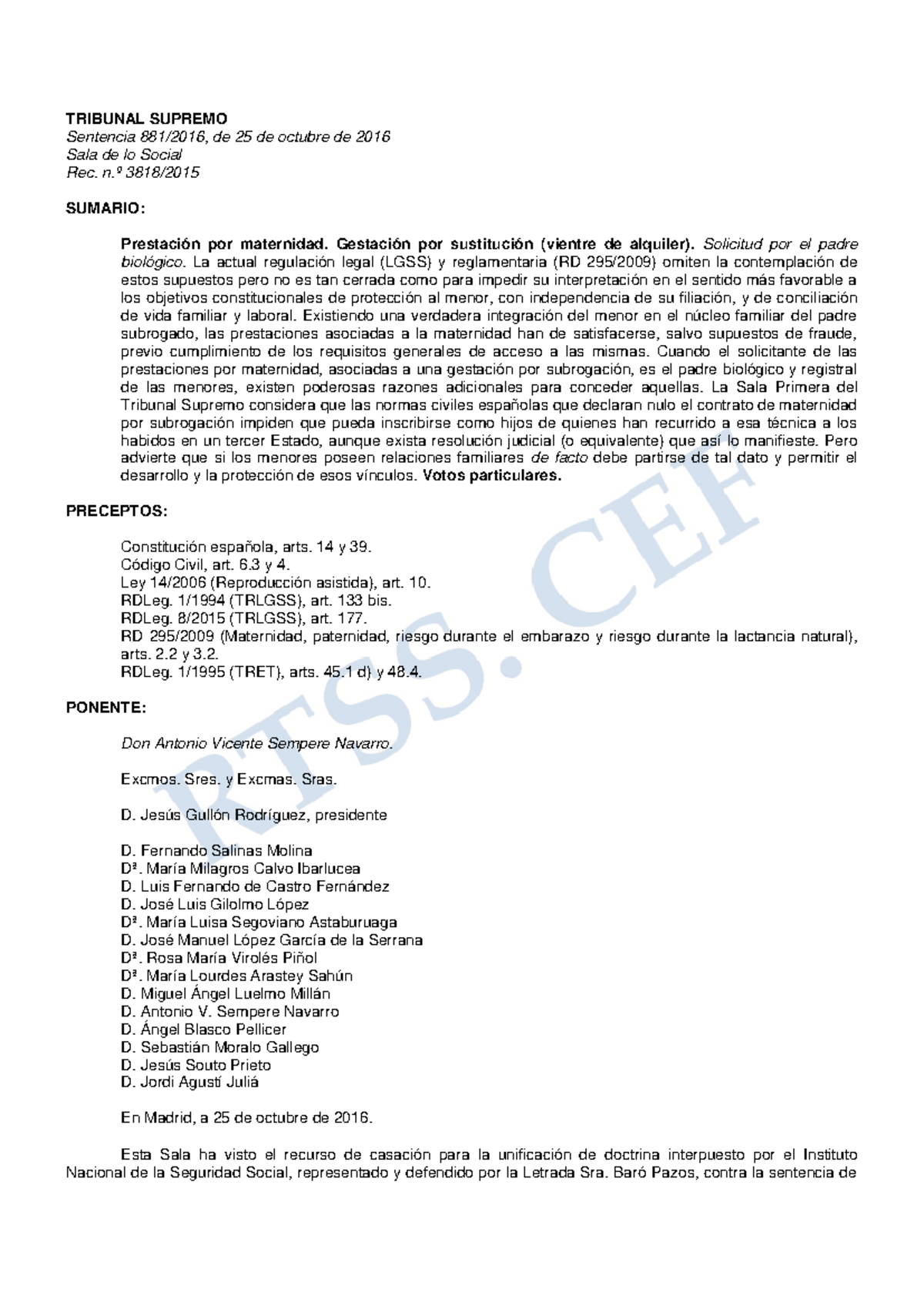 Sentencia del Tribunal Supremo sobre Maternidad y Gestación Subrogada ...
