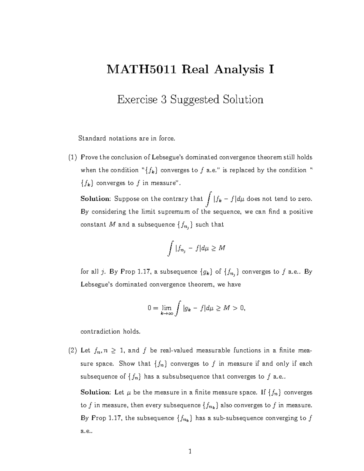 MATH5011 Real Analysis I Exercise 3 Suggested Solutions 2014 - Studocu