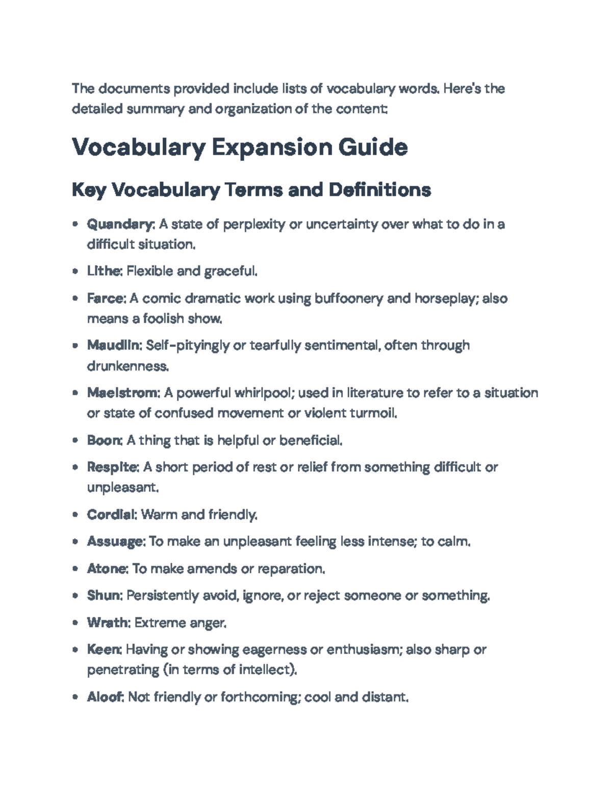 Vocabulary Expansion Guide: Key Terms and Definitions for Mastery - The ...