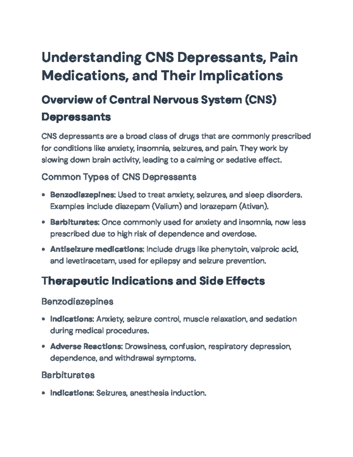 CNS Depressants and Pain Medications: Overview and Patient Management ...