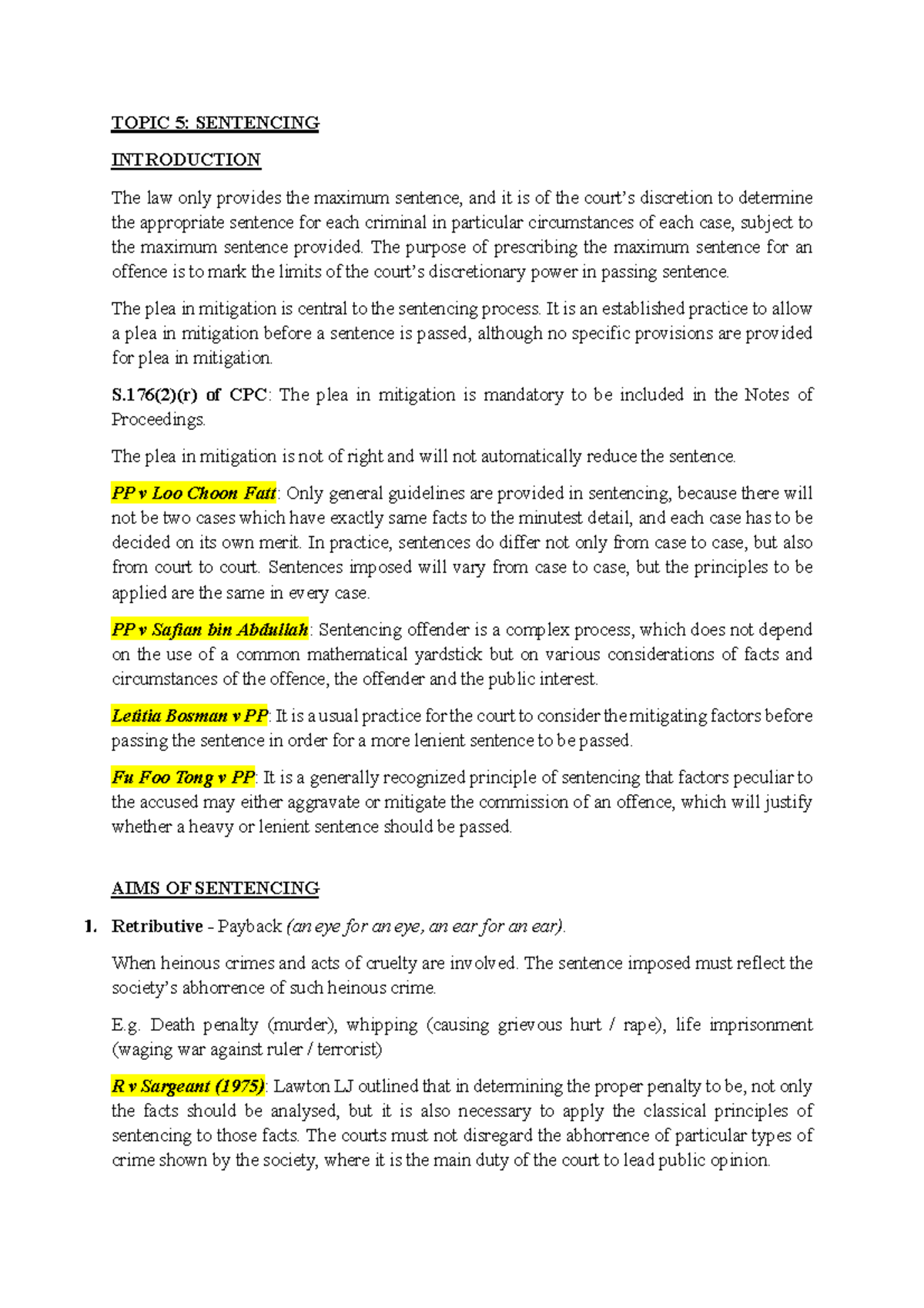 Topic 5: Sentencing Principles and Practices in Criminal Law - Studocu