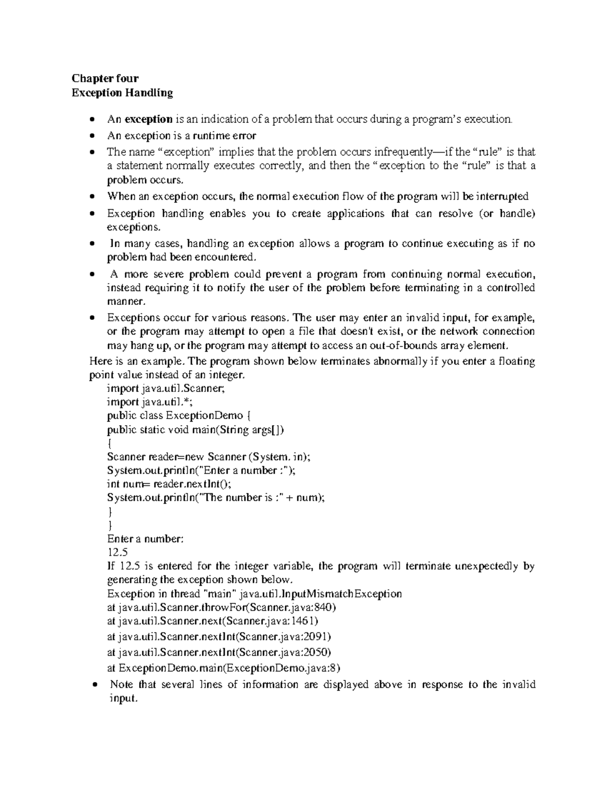 4 Java Programming Lecture Notes on Exception Handling Concepts - Studocu