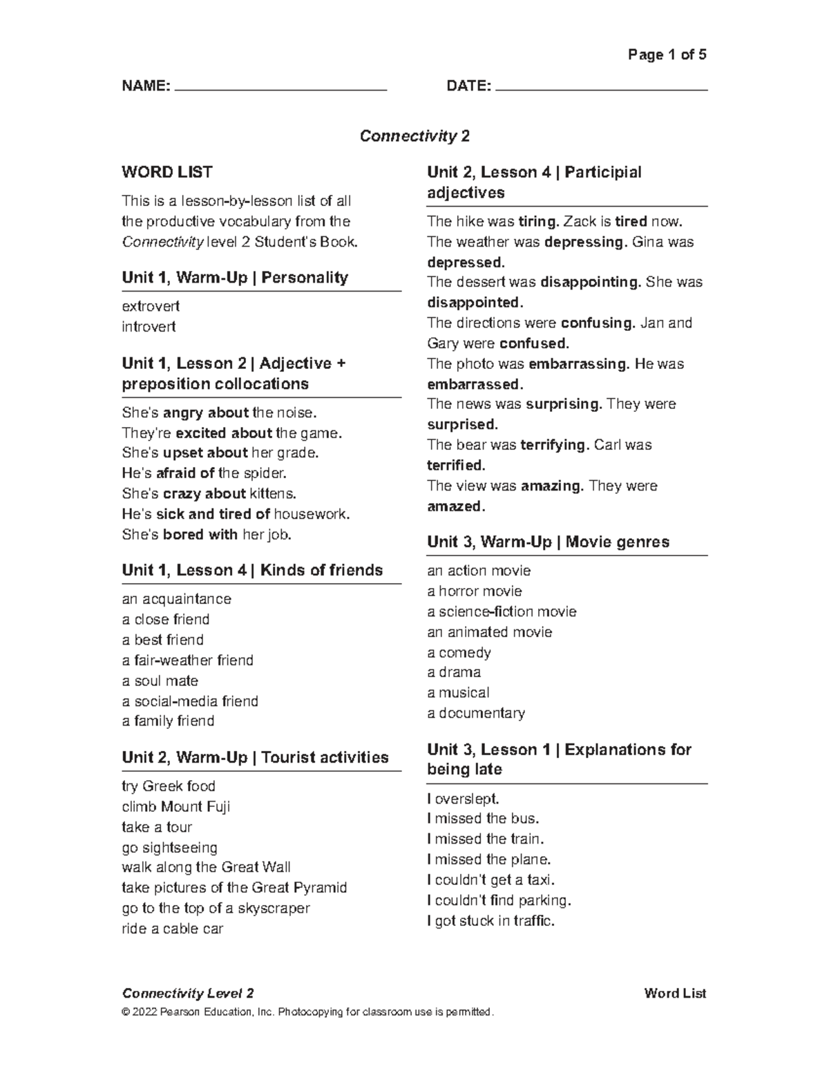 CTY2 Connectivity Level 2 Vocabulary Word List by Lesson - Document Preview