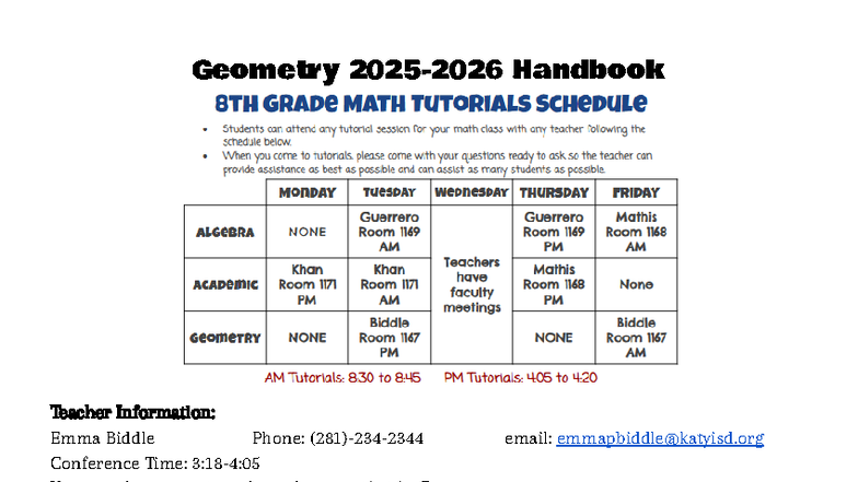 Geometry 2025-2026 Handbook: Teacher Info &amp; Grading Procedures - Studocu