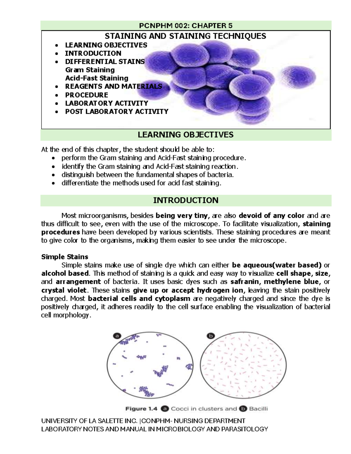 PCNPHM 002: CHAPTER 5 STAINING TECHNIQUES AND LAB PROCEDURES - Studocu