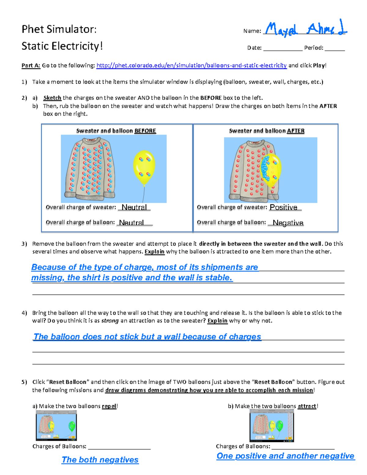 Static Electricity Lab: Observations and Findings from Phet Simulator ...