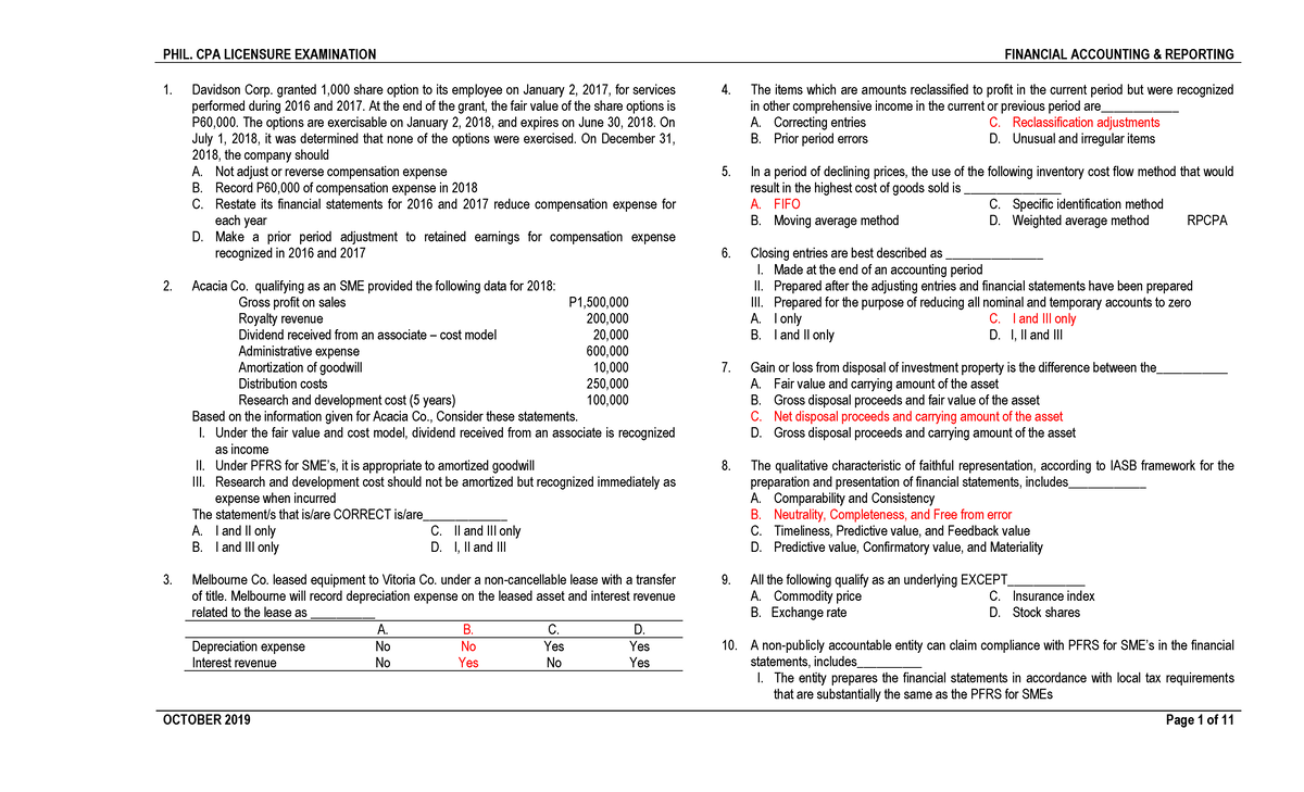 OCT CPA 2019 FAR - Comprehensive Review for CPA Board Exam Preparation ...