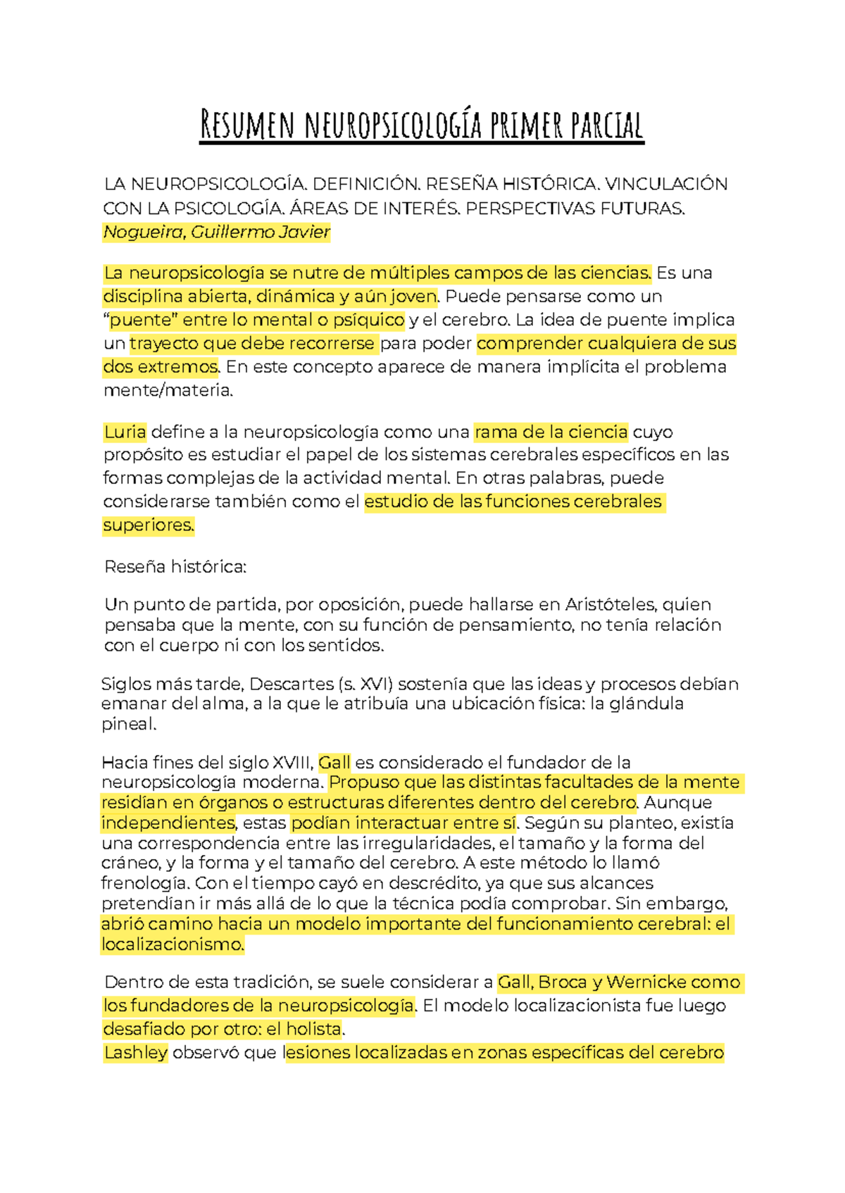 Resumen de Neuropsicología: Primer Parcial y Perspectivas Futuras - Studocu
