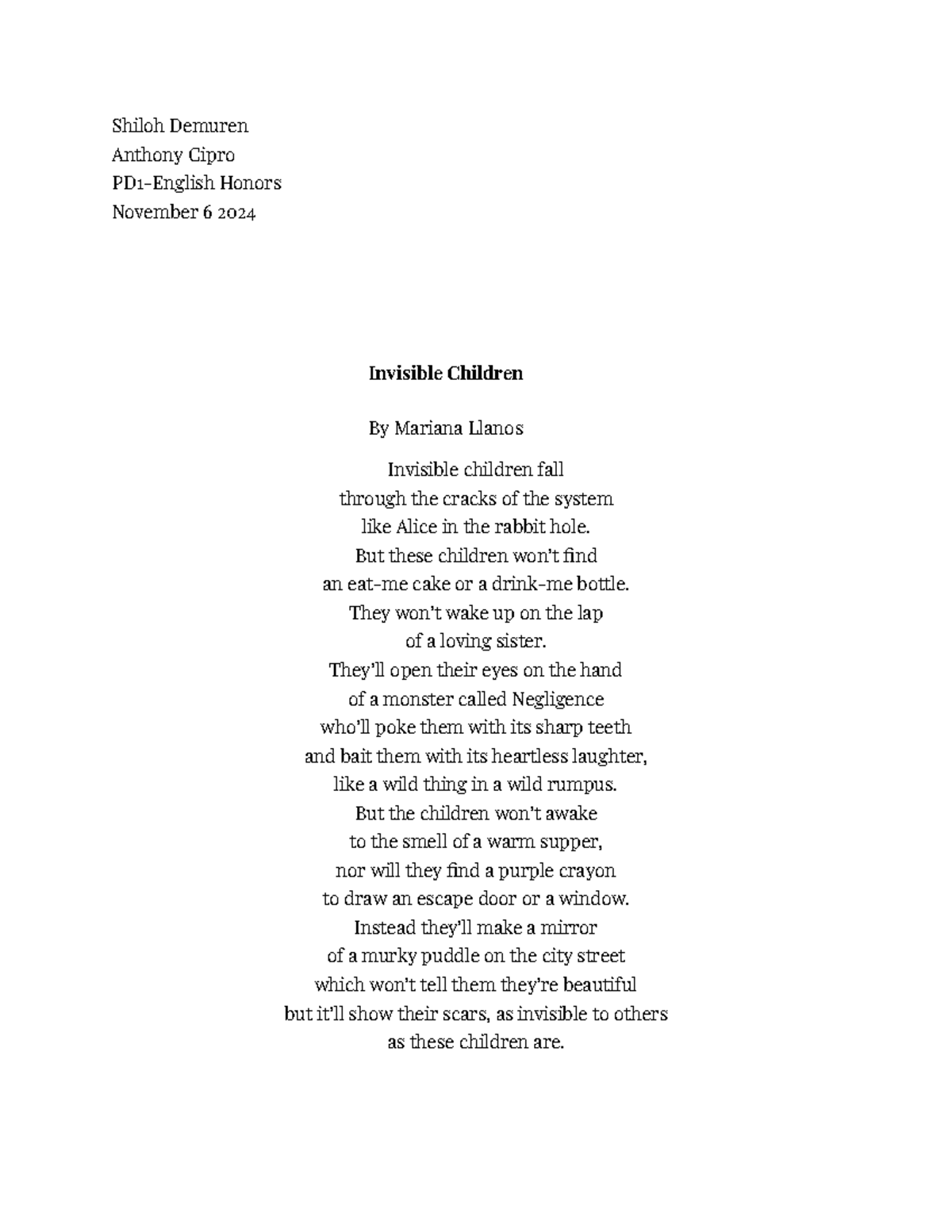 PD1-English Honors: Analysis of 