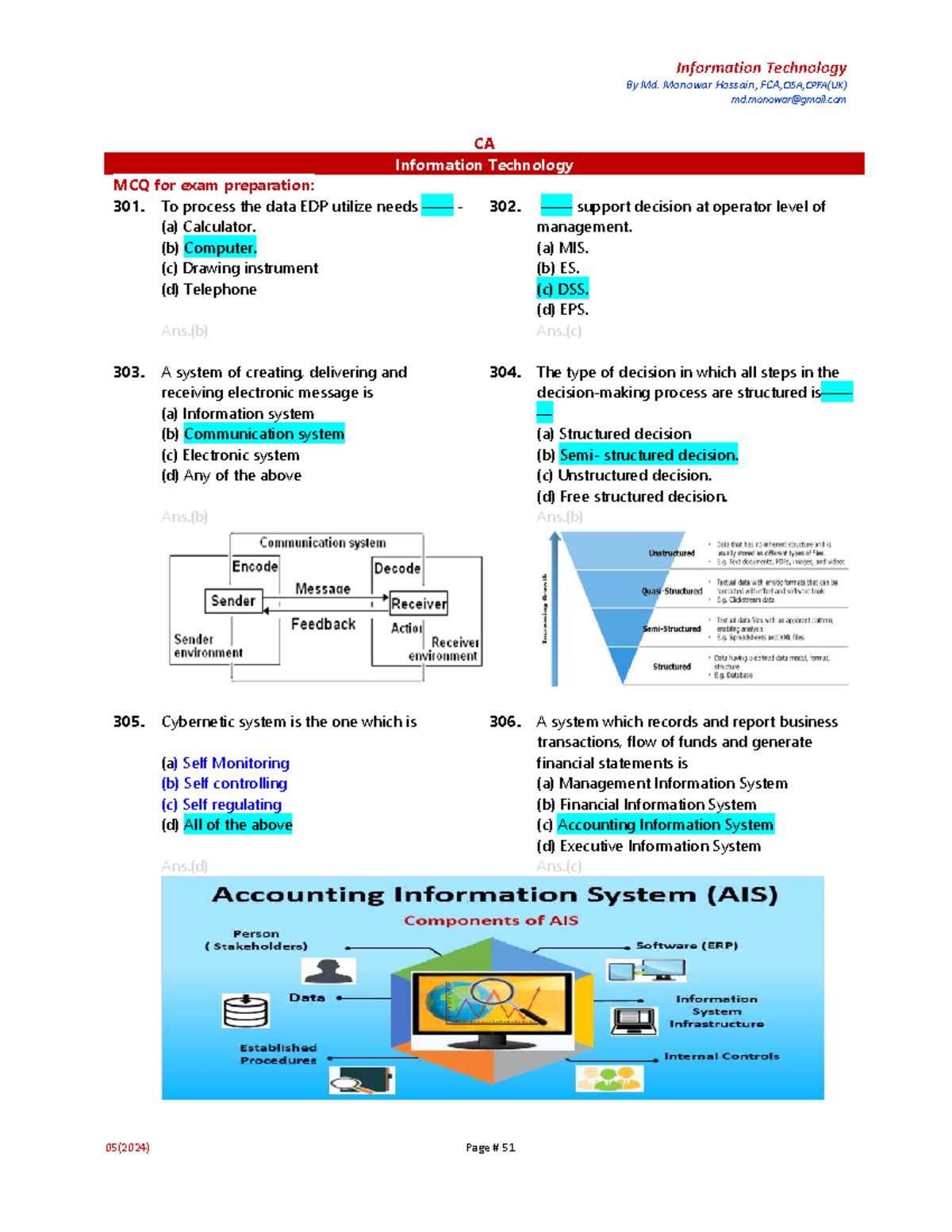 CA Information Technology MCQ Exam Prep: 301-600 by Md. Monowar Hossain ...