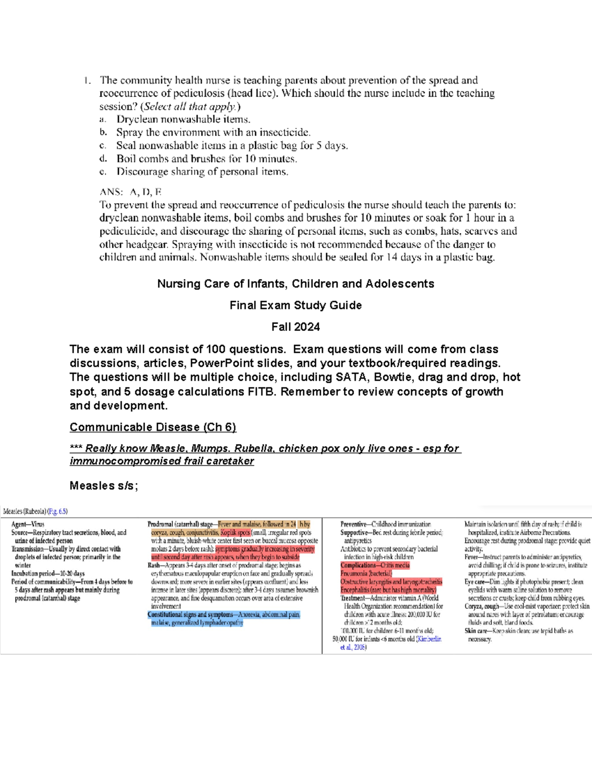 Peds Nurs Final Exam Study Guide: Key Pediatric Concepts & Diseases ...